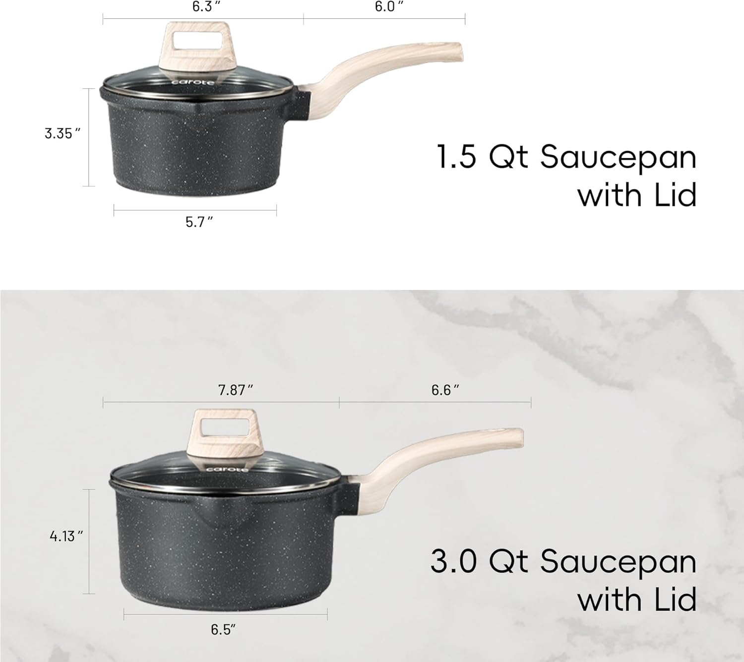 Dream Kitchen: Nonstick Sauce Pan with Lid 2.0Qt & 2.5Qt Sauce Pots with Steamer Basket/Utensil Sets, Titanium Induction Cooking Pot with Stay-Cool Handle, Black
