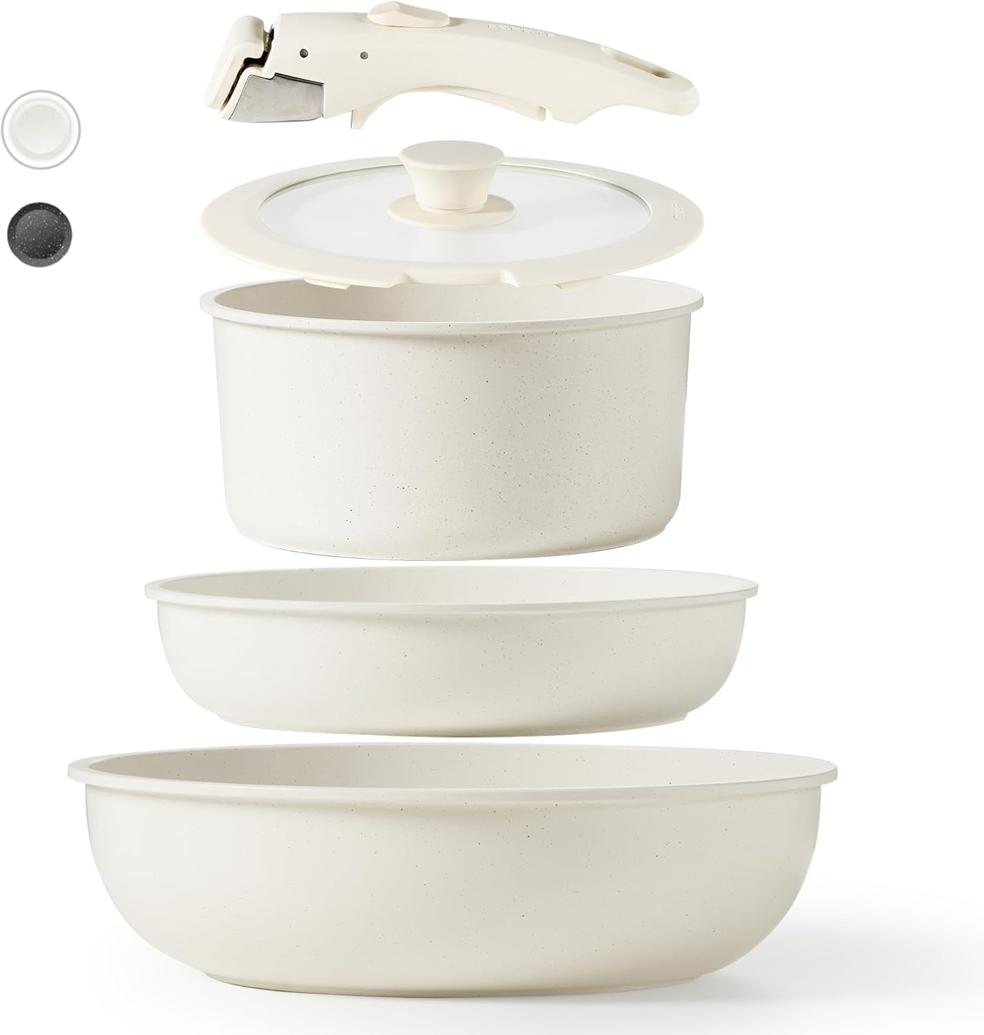 Dream Kitchen: Nonstick Cookware Sets, Non Stick Pots and Pans Set Detachable Handle, Kitchen Cookware Sets with Removable Handle, Stackable RV Cookware for Campers, Oven Safe, Midnight Black, 5pcs