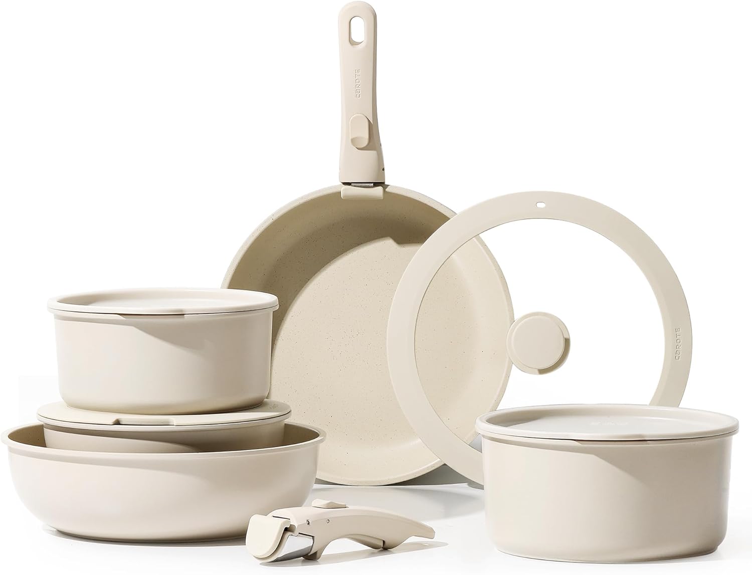 Dream Kitchen: Pots and Pans Set Non Stick, Cookware Set Detachable Handle, Nonstick Induction Kitchen Sets Non Stick with Removable Handle, RV Cook Ware, Oven Safe, Black