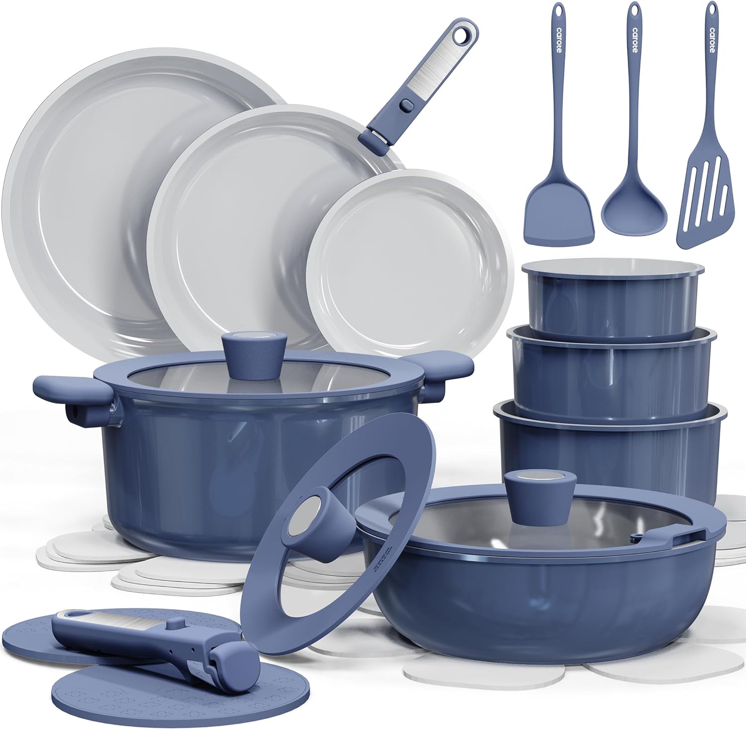 Dream Kitchen: 25pcs Ceramic Cookware Set, Pots and Pans Set Non Stick, Induction Kitchen Sets, Non Stick RV Cookware with Detachable Handle, Dishwasher/Oven Safe Cookware Set, Dark Gray