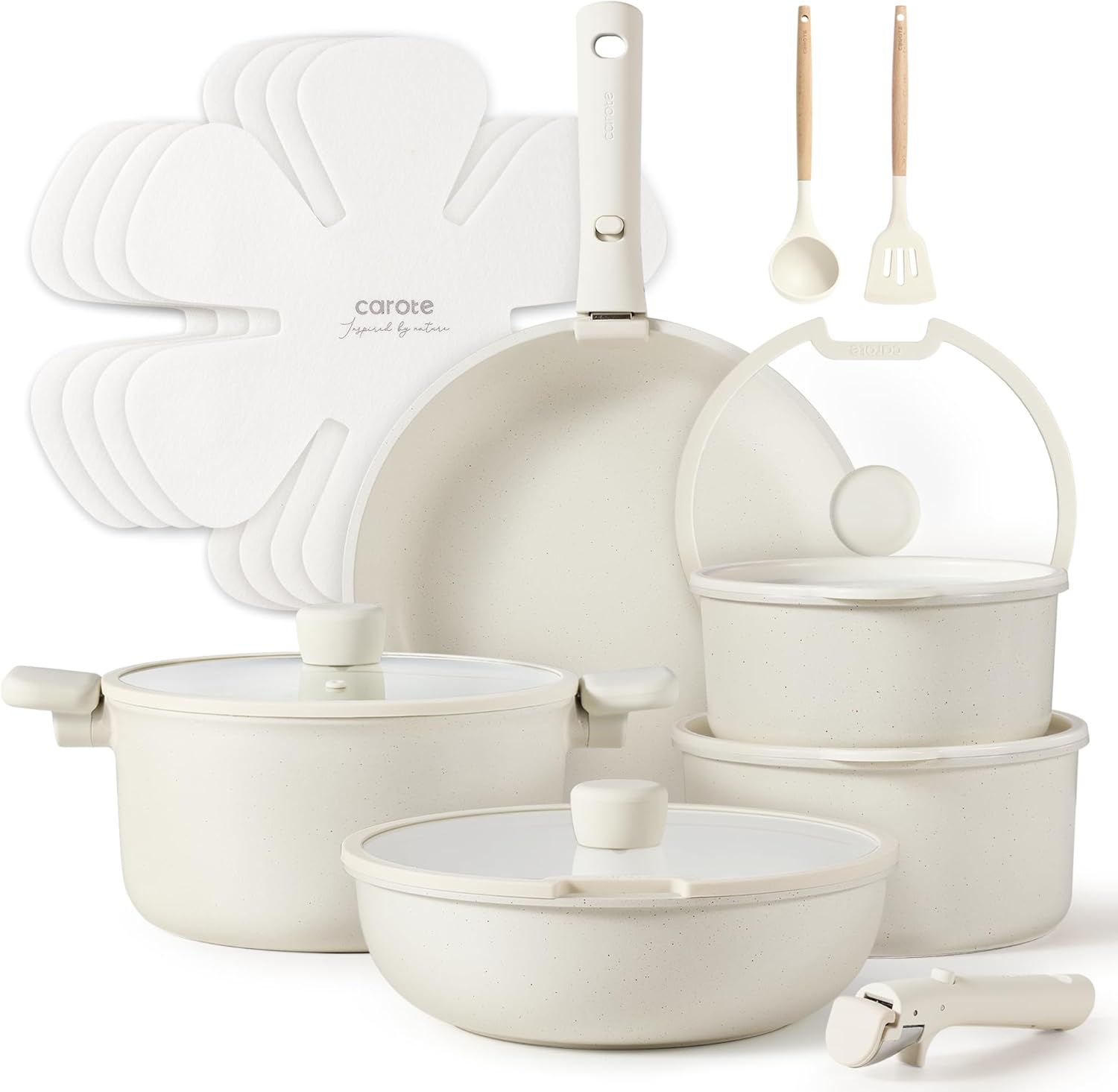 Dream Kitchen: Pots and Pans Set Non Stick, Cookware Set Detachable Handle, Nonstick Induction Kitchen Sets Non Stick with Removable Handle, RV Cook Ware, Oven Safe, Black