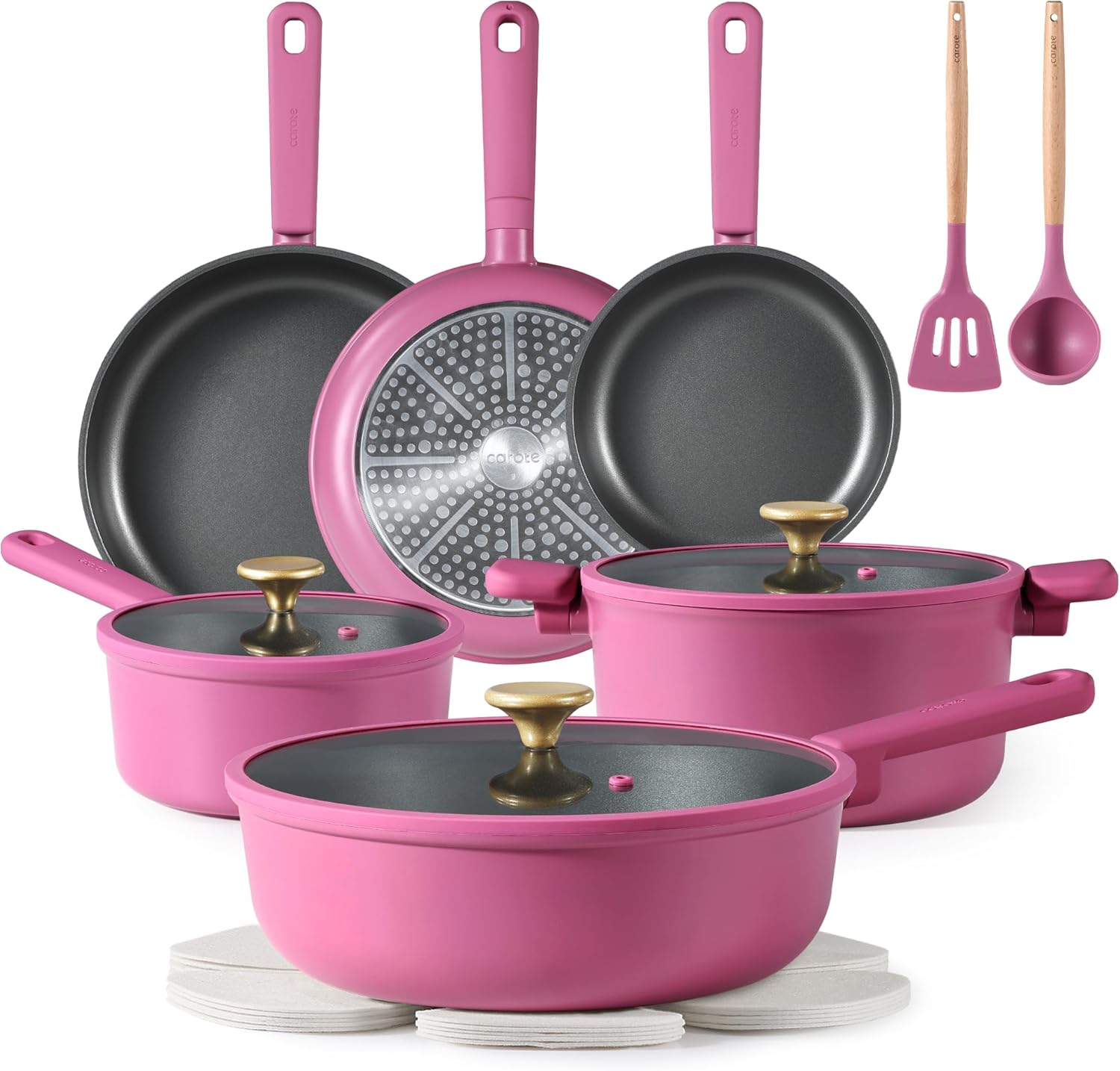 Dream Kitchen: Non Stick Pots and Pans Set, Cookware Sets Nonstick, Kitchen Cooking Set with Stay-Cool Handles,with Silicone Tools and Pot Protectors,16 Piece