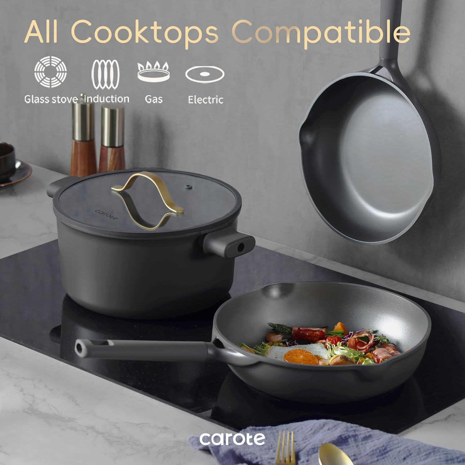 Dream Kitchen: Ceramic Cookware Set, Non Stick Pots and Pans Sets, 18pcs Pot and Pan Set Non Stick, Cooking Induction Cookware