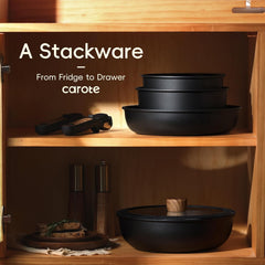 Dream Kitchen: 17pcs Pots and Pans Set, Nonstick Cookware Set Detachable Handle, Induction Kitchen Cookware Sets Non Stick with Removable Handle, RV Cookware Set, Oven Safe, Jet Black
