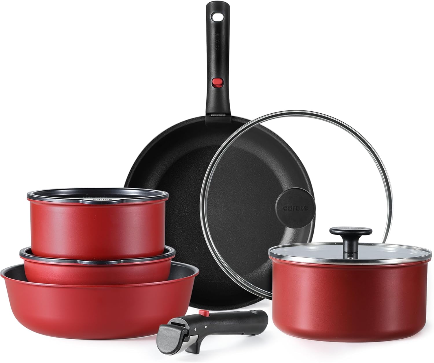 Dream Kitchen: Pots and Pans Set Non Stick, Cookware Set Detachable Handle, Nonstick Induction Kitchen Sets Non Stick with Removable Handle, RV Cook Ware, Oven Safe, Black