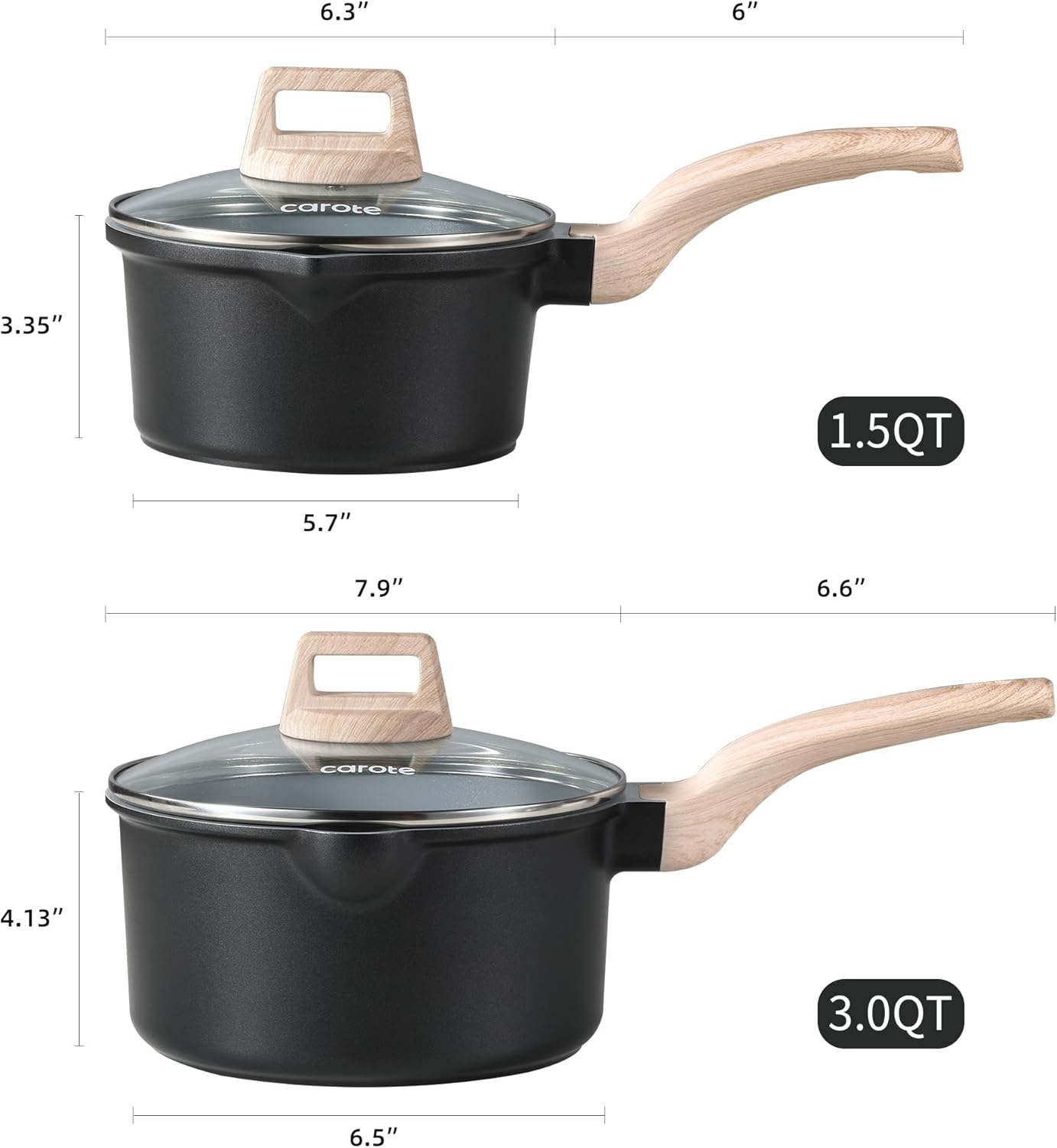 Dream Kitchen: Nonstick Sauce Pan with Lid 2.0Qt & 2.5Qt Sauce Pots with Steamer Basket/Utensil Sets, Titanium Induction Cooking Pot with Stay-Cool Handle, Black
