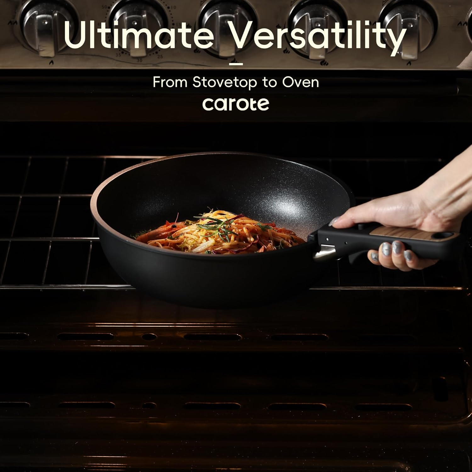Dream Kitchen: 17pcs Pots and Pans Set, Nonstick Cookware Set Detachable Handle, Induction Kitchen Cookware Sets Non Stick with Removable Handle, RV Cookware Set, Oven Safe, Jet Black