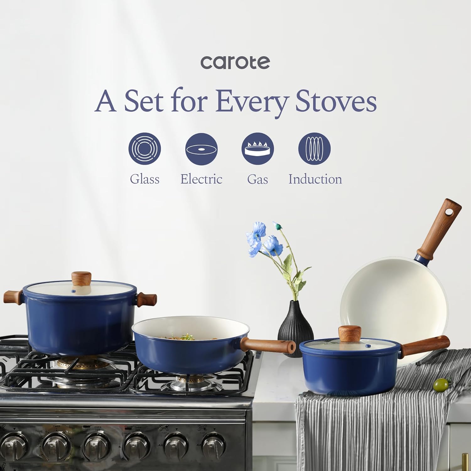Dream Kitchen: Ceramic Cookware Set, Non Stick Pots and Pans Sets, 18pcs Pot and Pan Set Non Stick, Cooking Induction Cookware