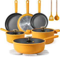 Dream Kitchen: Non Stick Pots and Pans Set, Cookware Sets Nonstick, Kitchen Cooking Set with Stay-Cool Handles,with Silicone Tools and Pot Protectors,16 Piece