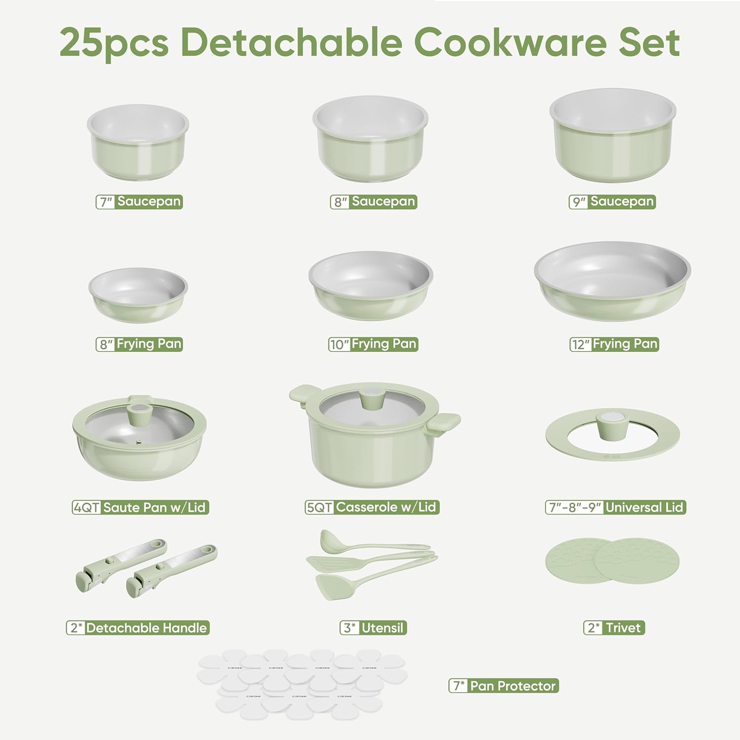 Dream Kitchen: 25pcs Ceramic Cookware Set, Pots and Pans Set Non Stick, Induction Kitchen Sets, Non Stick RV Cookware with Detachable Handle, Dishwasher/Oven Safe Cookware Set, Dark Gray