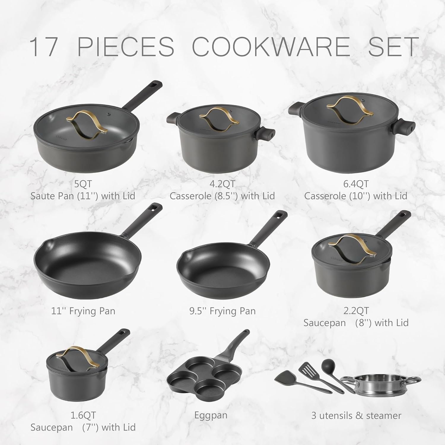 Dream Kitchen: Ceramic Cookware Set, Non Stick Pots and Pans Sets, 18pcs Pot and Pan Set Non Stick, Cooking Induction Cookware