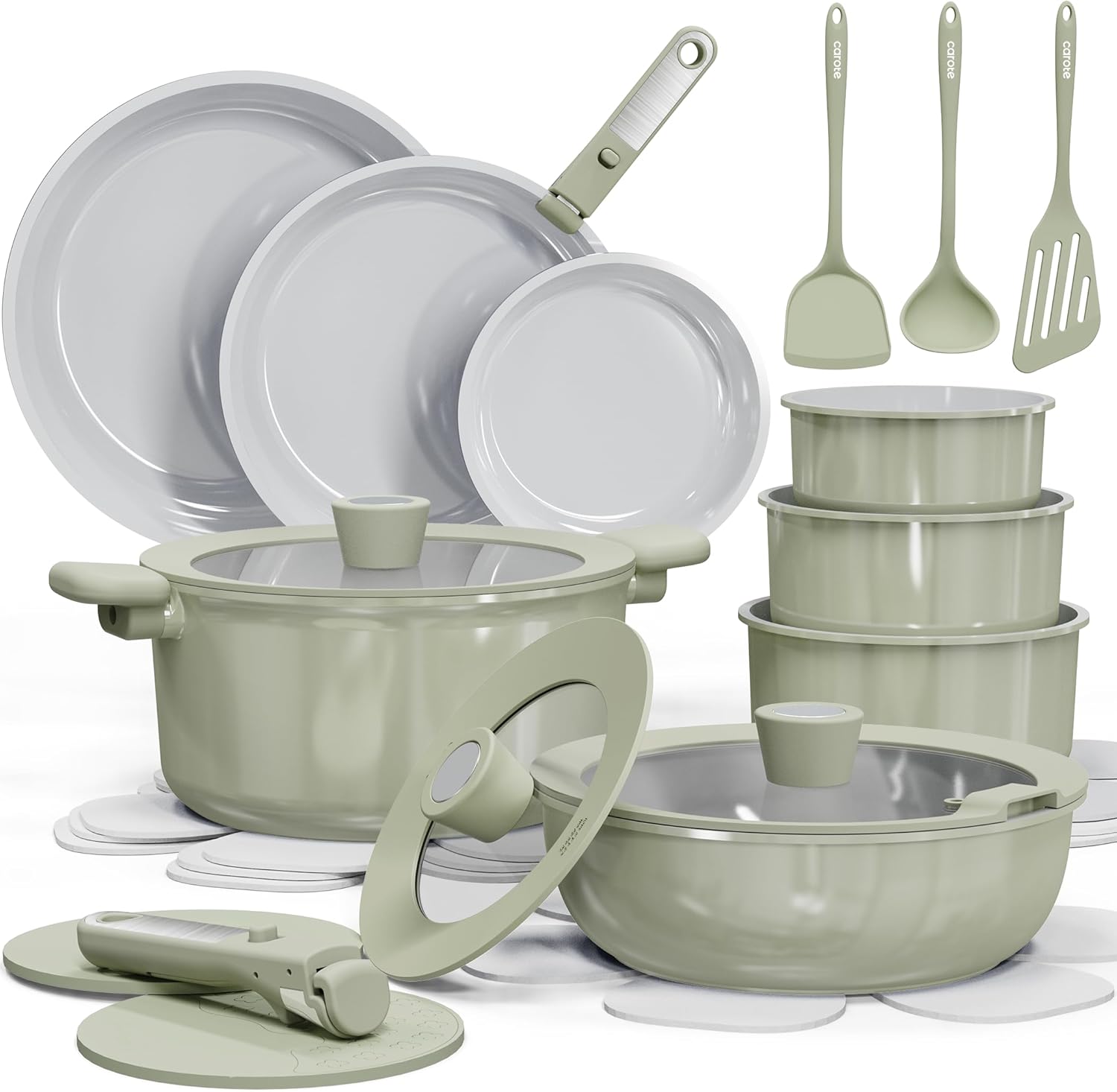 Dream Kitchen: 25pcs Ceramic Cookware Set, Pots and Pans Set Non Stick, Induction Kitchen Sets, Non Stick RV Cookware with Detachable Handle, Dishwasher/Oven Safe Cookware Set, Dark Gray