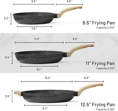 Dream Kitchen: Non Stick Frying Pans,Nonstick Granite Fry Pan Egg Pan Omelet Pans, Stone Cookware Chef's Pan, PFOA Free,(Black Granite, 9.5"+11"+12.5”)