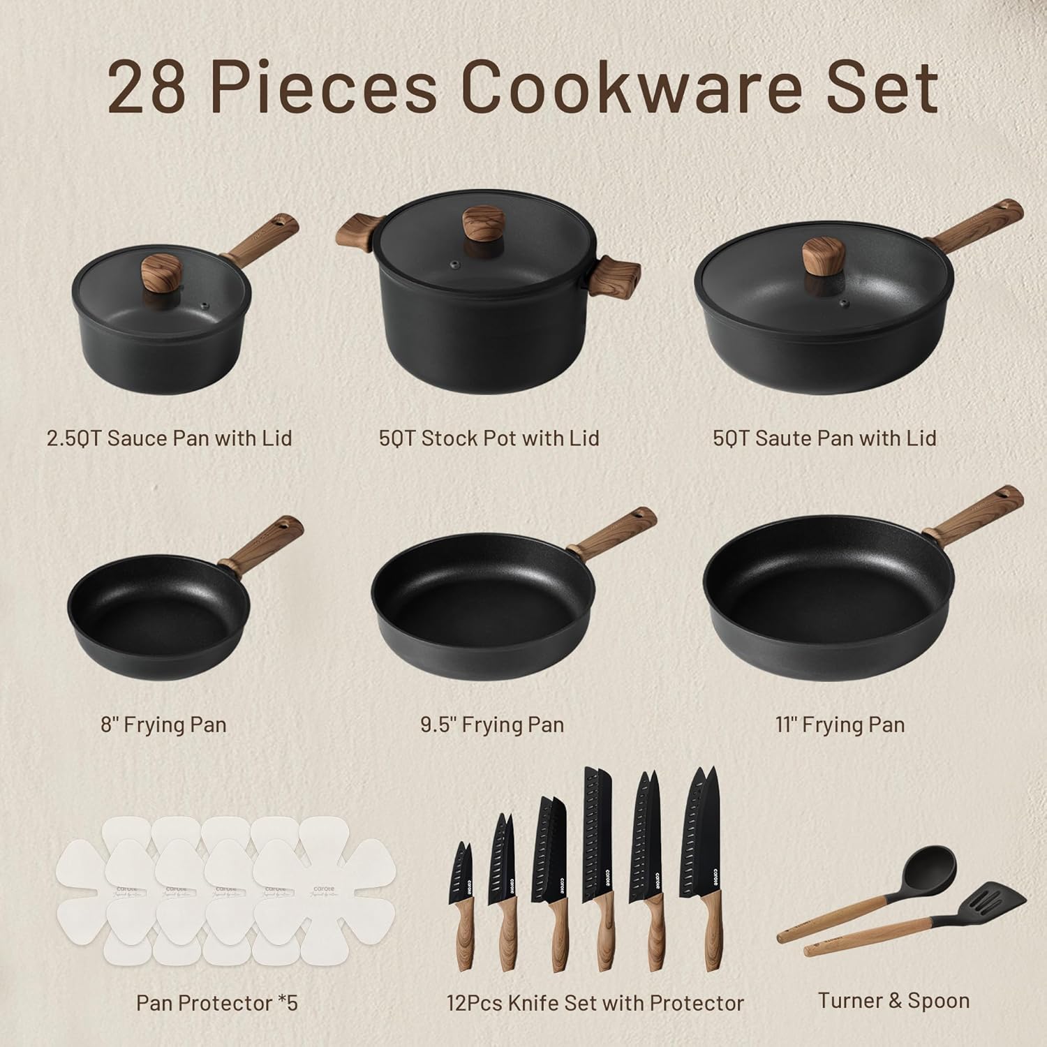 Dream Kitchen: Ceramic Cookware Set, Non Stick Pots and Pans Sets, 18pcs Pot and Pan Set Non Stick, Cooking Induction Cookware