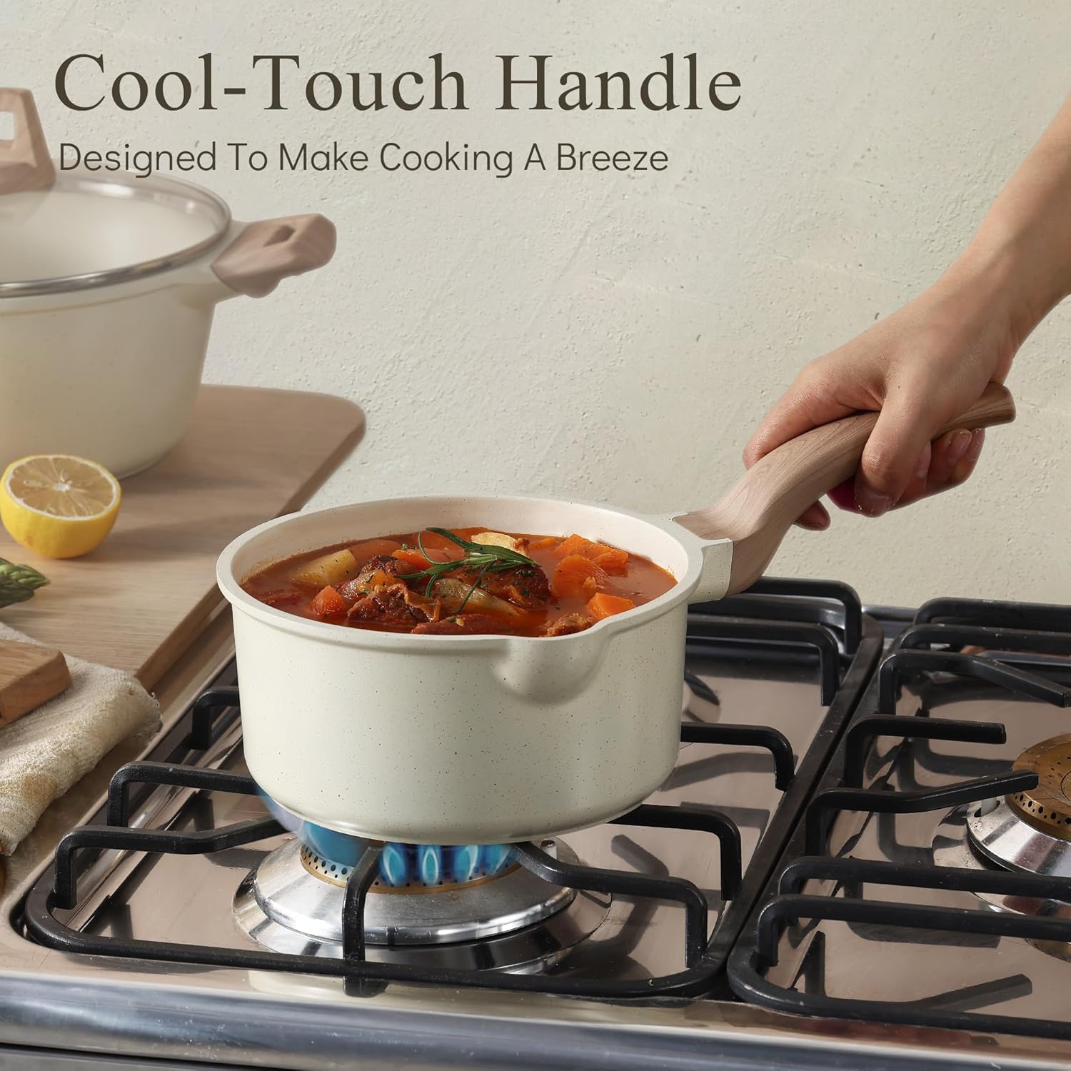 Dream Kitchen: Nonstick Sauce Pan with Lid 2.0Qt & 2.5Qt Sauce Pots with Steamer Basket/Utensil Sets, Titanium Induction Cooking Pot with Stay-Cool Handle, Black
