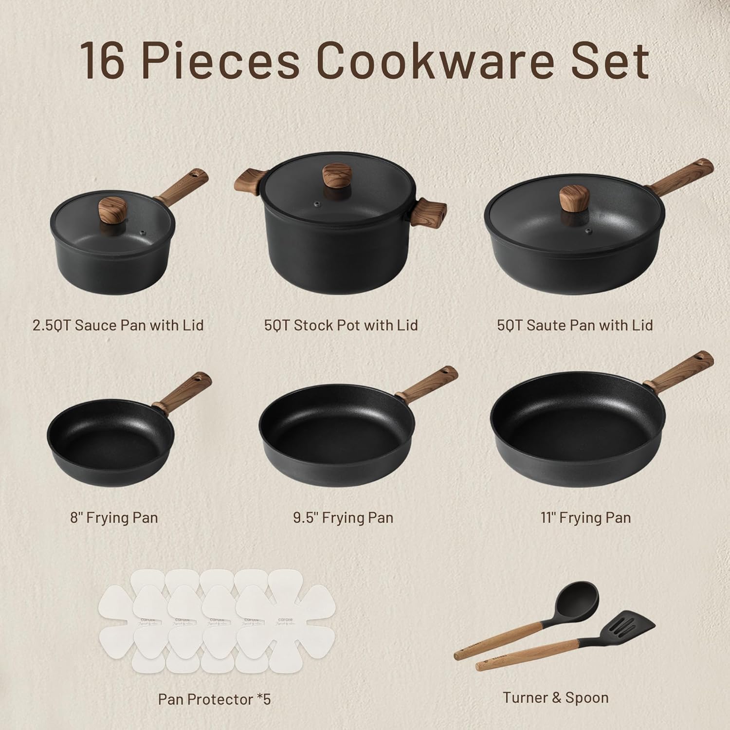 Dream Kitchen: Ceramic Cookware Set, Non Stick Pots and Pans Sets, 18pcs Pot and Pan Set Non Stick, Cooking Induction Cookware