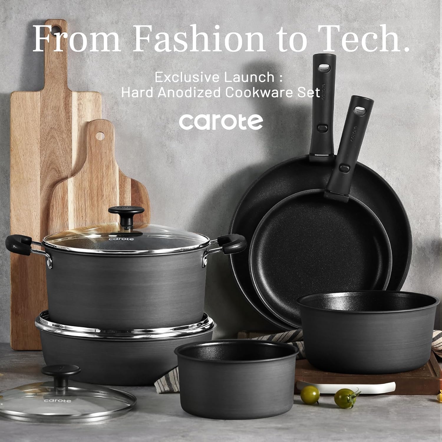 Dream Kitchen: 17pcs Pots and Pans Set, Nonstick Cookware Set Detachable Handle, Induction Kitchen Cookware Sets Non Stick with Removable Handle, RV Cookware Set, Oven Safe, Jet Black