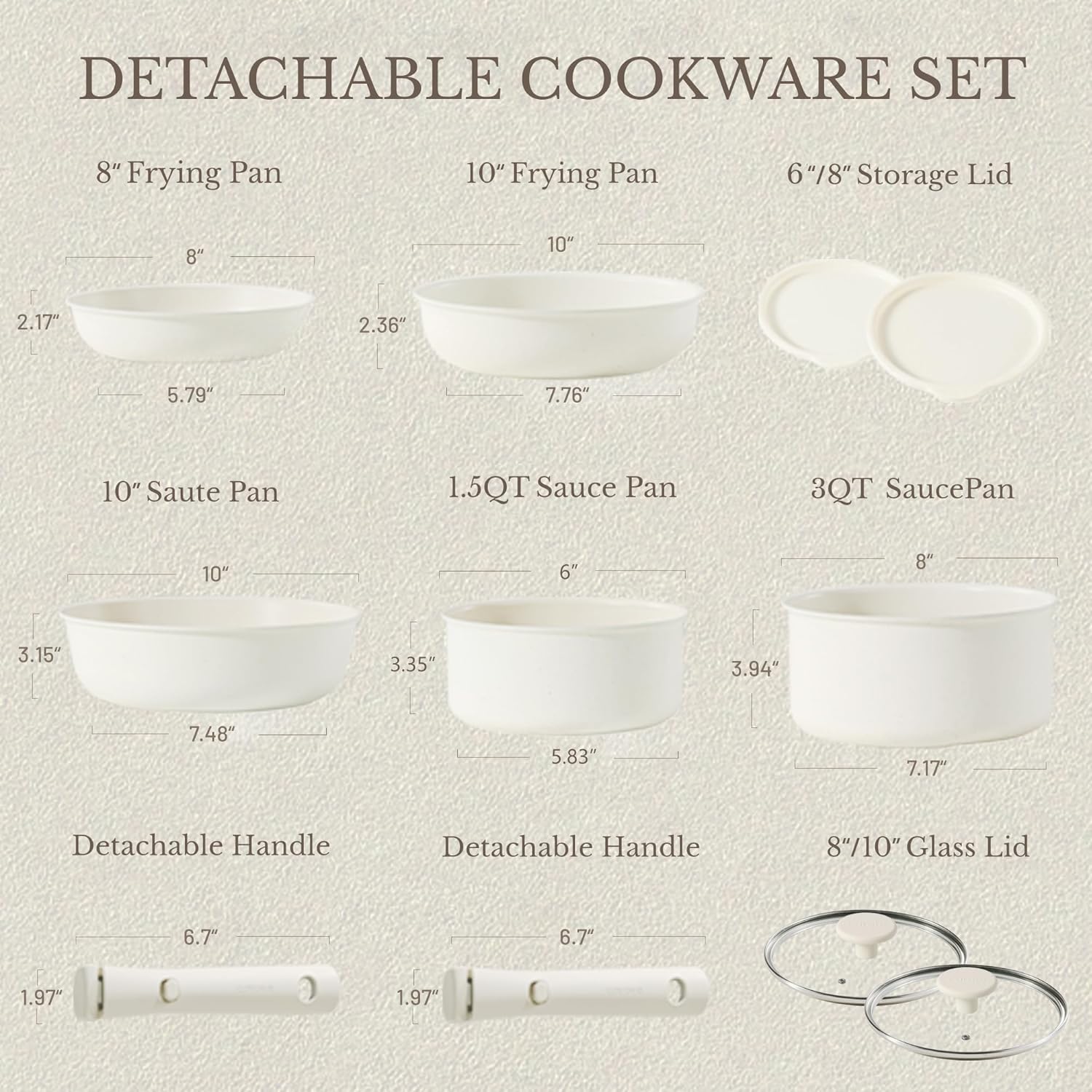 Dream Kitchen: Pots and Pans Set Non Stick, Cookware Set Detachable Handle, Nonstick Induction Kitchen Sets Non Stick with Removable Handle, RV Cook Ware, Oven Safe, Black