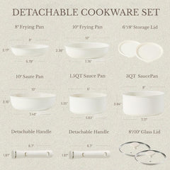 Dream Kitchen: Pots and Pans Set Non Stick, Cookware Set Detachable Handle, Nonstick Induction Kitchen Sets Non Stick with Removable Handle, RV Cook Ware, Oven Safe, Black