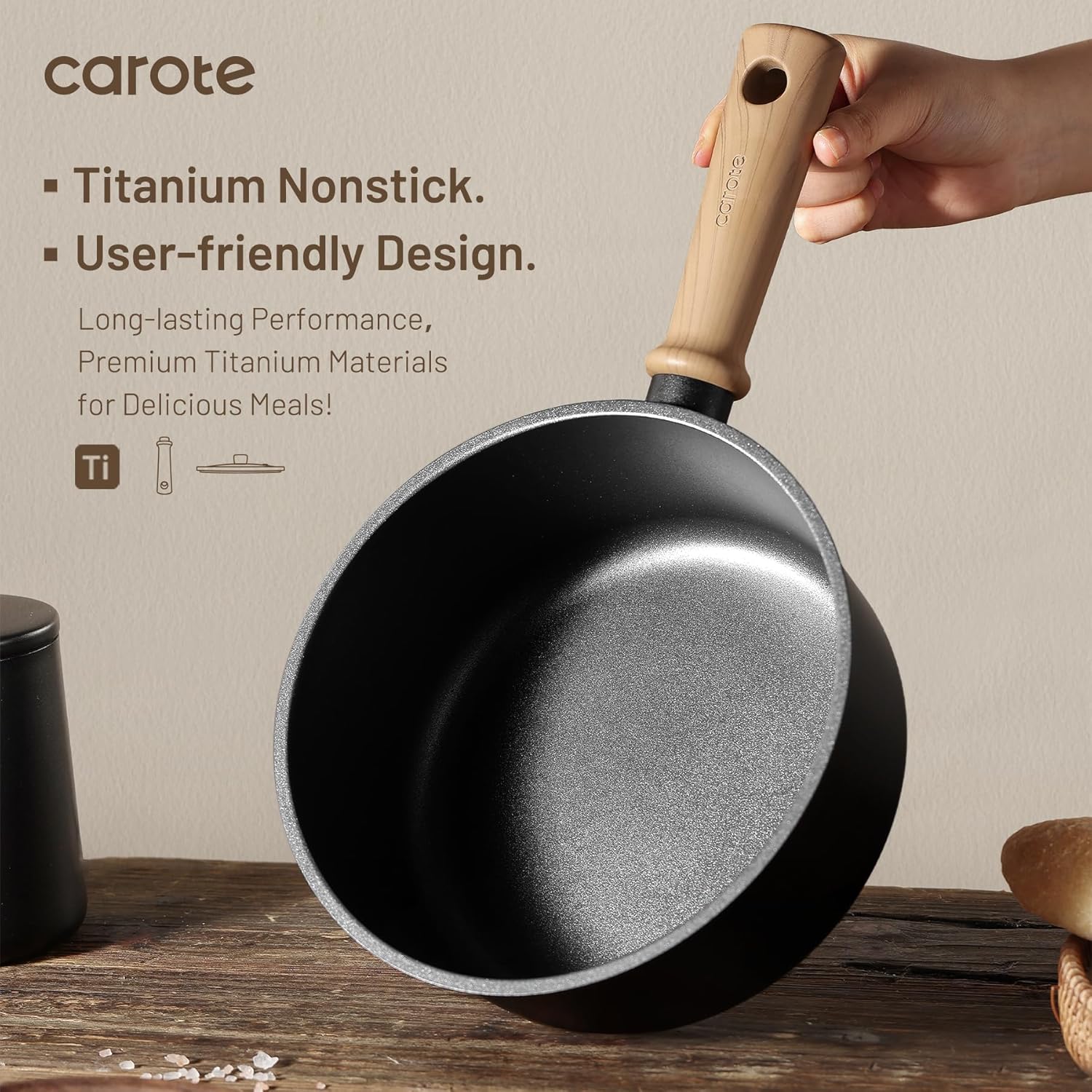 Dream Kitchen: Nonstick Sauce Pan with Lid 2.0Qt & 2.5Qt Sauce Pots with Steamer Basket/Utensil Sets, Titanium Induction Cooking Pot with Stay-Cool Handle, Black