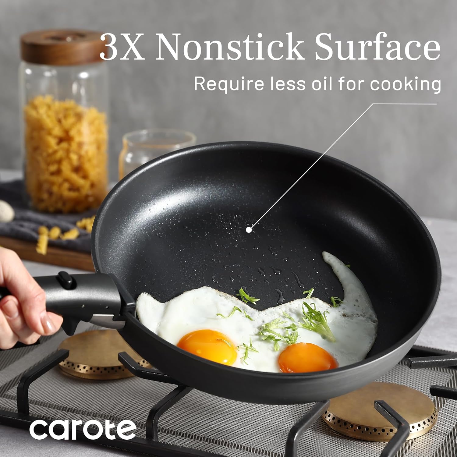 Dream Kitchen: 17pcs Pots and Pans Set, Nonstick Cookware Set Detachable Handle, Induction Kitchen Cookware Sets Non Stick with Removable Handle, RV Cookware Set, Oven Safe, Jet Black