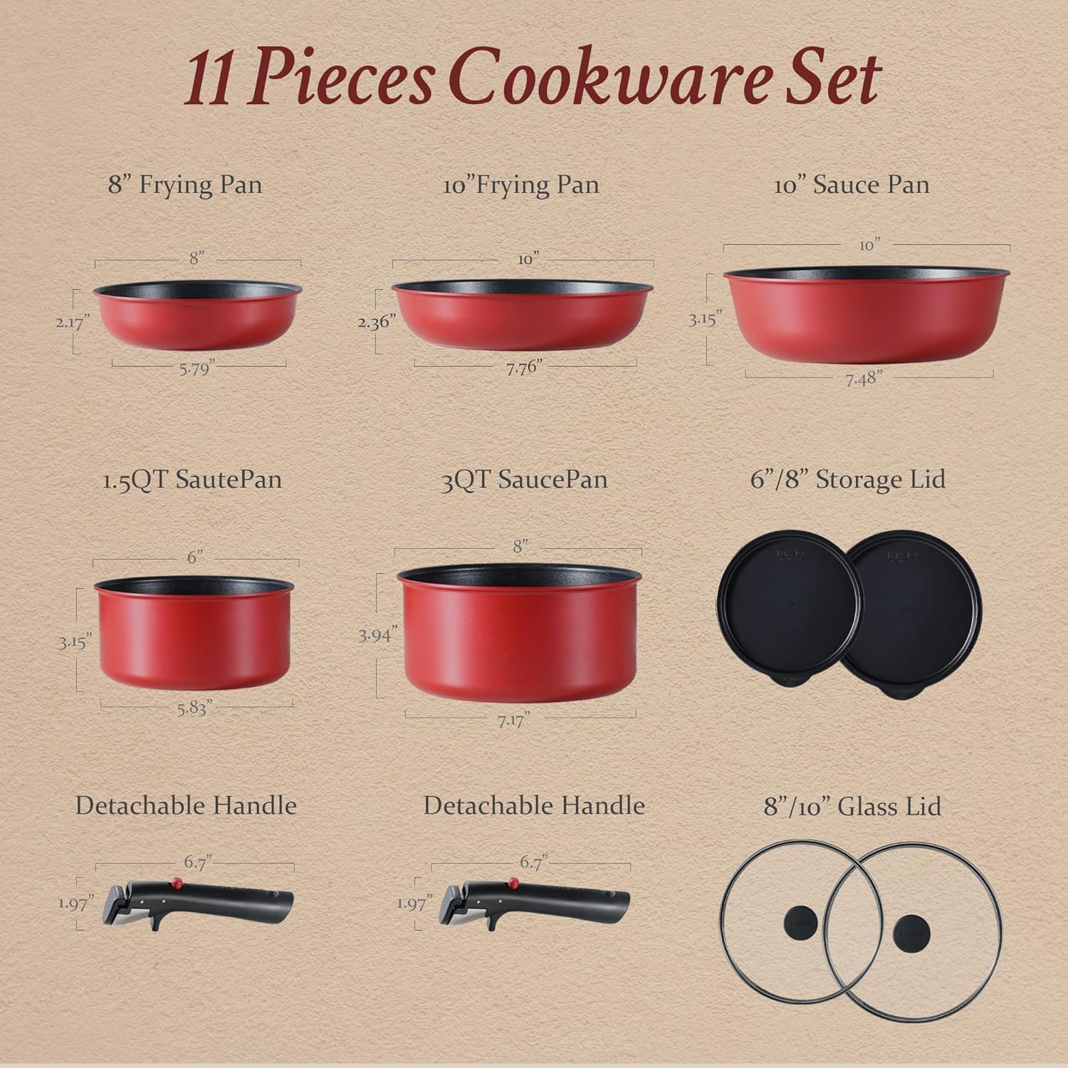 Dream Kitchen: Pots and Pans Set Non Stick, Cookware Set Detachable Handle, Nonstick Induction Kitchen Sets Non Stick with Removable Handle, RV Cook Ware, Oven Safe, Black