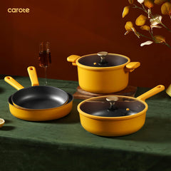 Dream Kitchen: Non Stick Pots and Pans Set, Cookware Sets Nonstick, Kitchen Cooking Set with Stay-Cool Handles,with Silicone Tools and Pot Protectors,16 Piece