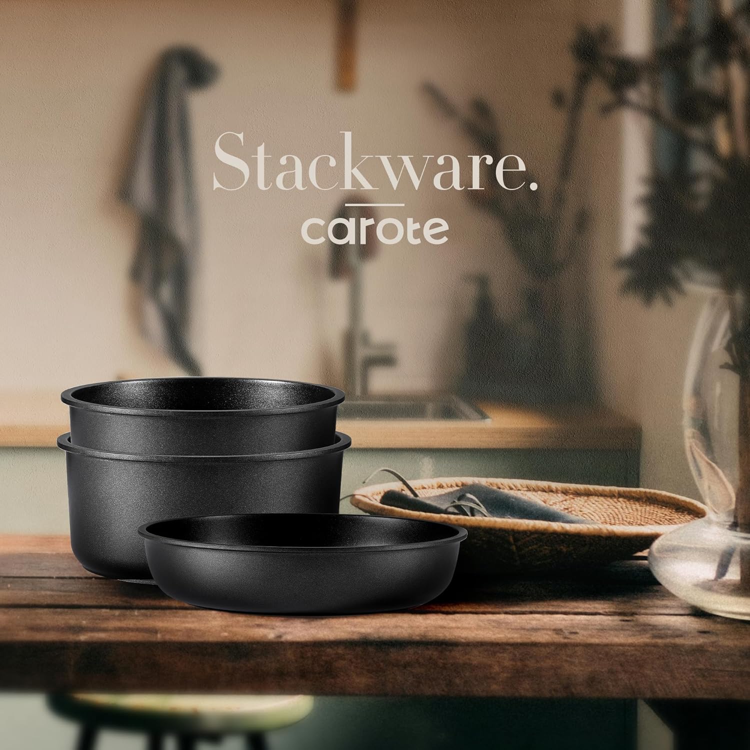 Dream Kitchen: Pots and Pans Set Non Stick, Cookware Set Detachable Handle, Nonstick Induction Kitchen Sets Non Stick with Removable Handle, RV Cook Ware, Oven Safe, Black