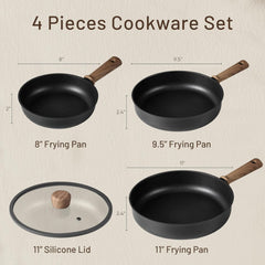 Dream Kitchen: Non Stick Frying Pans Sets 8+9.5+11 Inch Nonstick Skillet Titanium Induction Pan with Glass Lid Nonstick Skillet Compatible with All Stovetops
