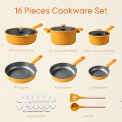 Dream Kitchen: Non Stick Pots and Pans Set, Cookware Sets Nonstick, Kitchen Cooking Set with Stay-Cool Handles,with Silicone Tools and Pot Protectors,16 Piece