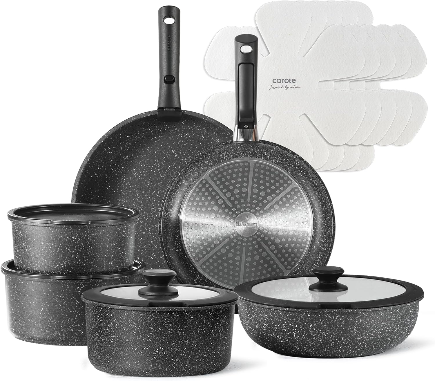 Dream Kitchen: Pots and Pans Set Non Stick, Cookware Set Detachable Handle, Nonstick Induction Kitchen Sets Non Stick with Removable Handle, RV Cook Ware, Oven Safe, Black