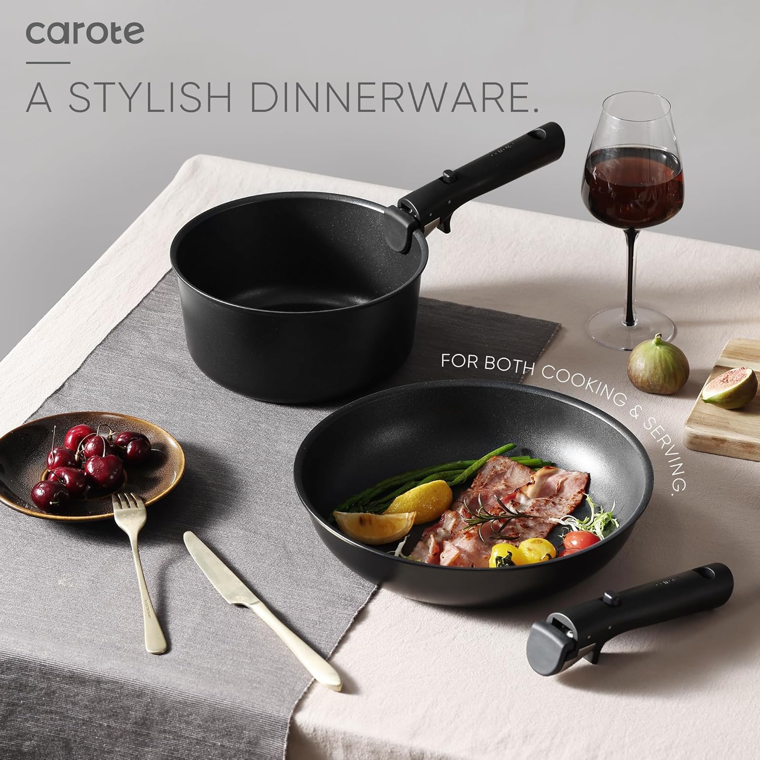 Dream Kitchen: Pots and Pans Set Non Stick, Cookware Set Detachable Handle, Nonstick Induction Kitchen Sets Non Stick with Removable Handle, RV Cook Ware, Oven Safe, Black