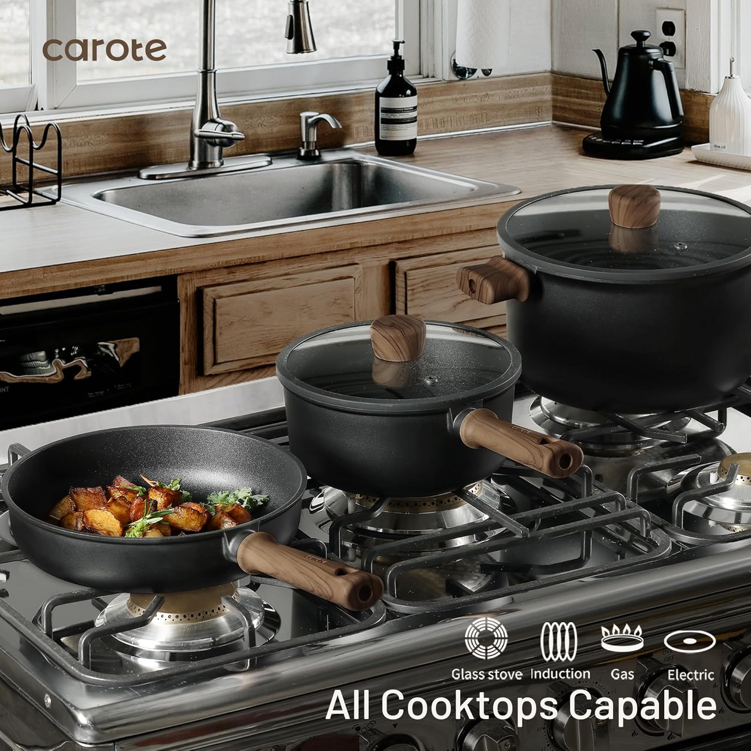 Dream Kitchen: Ceramic Cookware Set, Non Stick Pots and Pans Sets, 18pcs Pot and Pan Set Non Stick, Cooking Induction Cookware