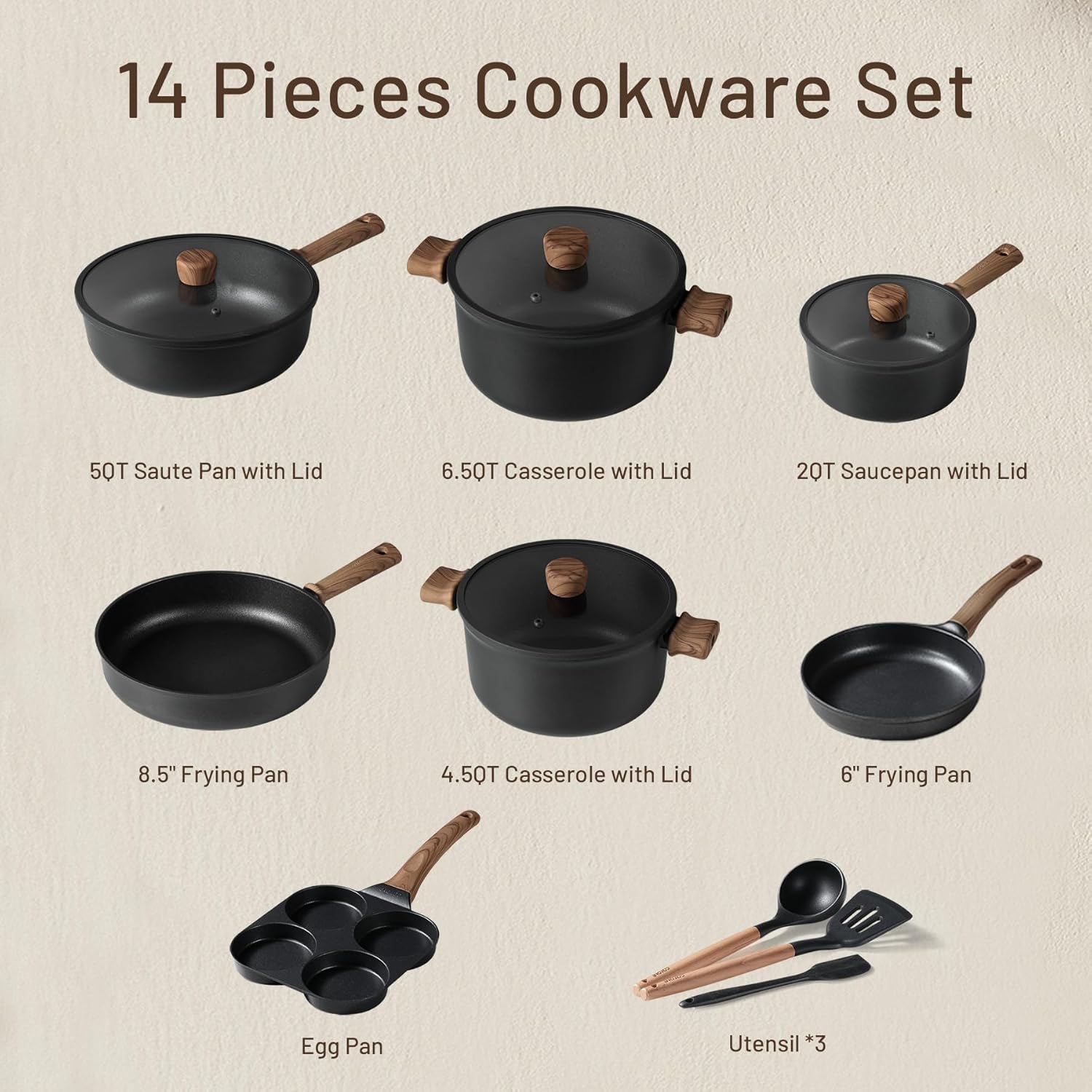 Dream Kitchen: Ceramic Cookware Set, Non Stick Pots and Pans Sets, 18pcs Pot and Pan Set Non Stick, Cooking Induction Cookware