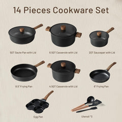 Dream Kitchen: Ceramic Cookware Set, Non Stick Pots and Pans Sets, 18pcs Pot and Pan Set Non Stick, Cooking Induction Cookware