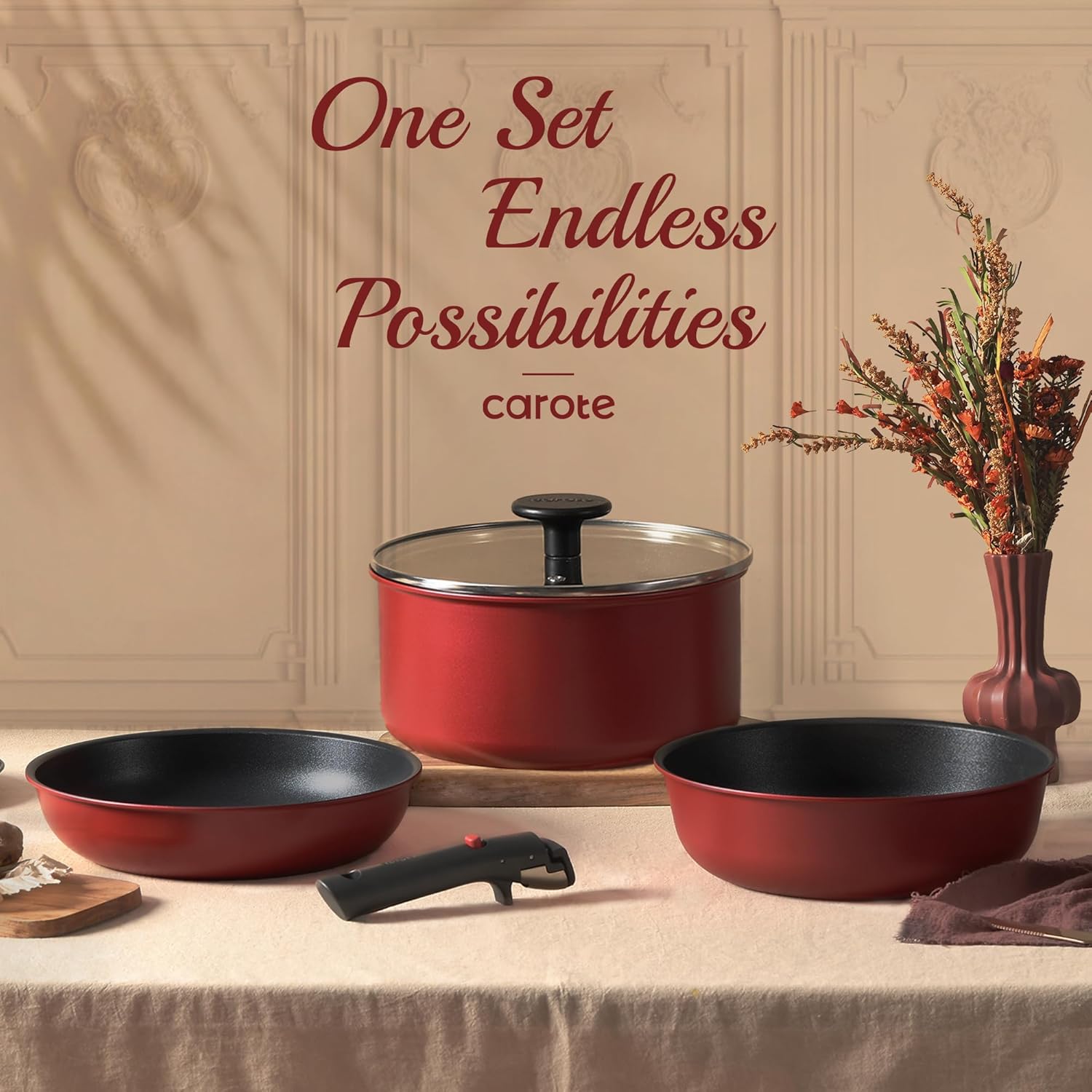 Dream Kitchen: Pots and Pans Set Non Stick, Cookware Set Detachable Handle, Nonstick Induction Kitchen Sets Non Stick with Removable Handle, RV Cook Ware, Oven Safe, Black