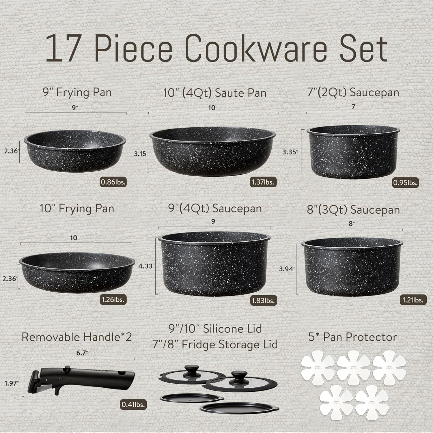 Dream Kitchen: Pots and Pans Set Non Stick, Cookware Set Detachable Handle, Nonstick Induction Kitchen Sets Non Stick with Removable Handle, RV Cook Ware, Oven Safe, Black